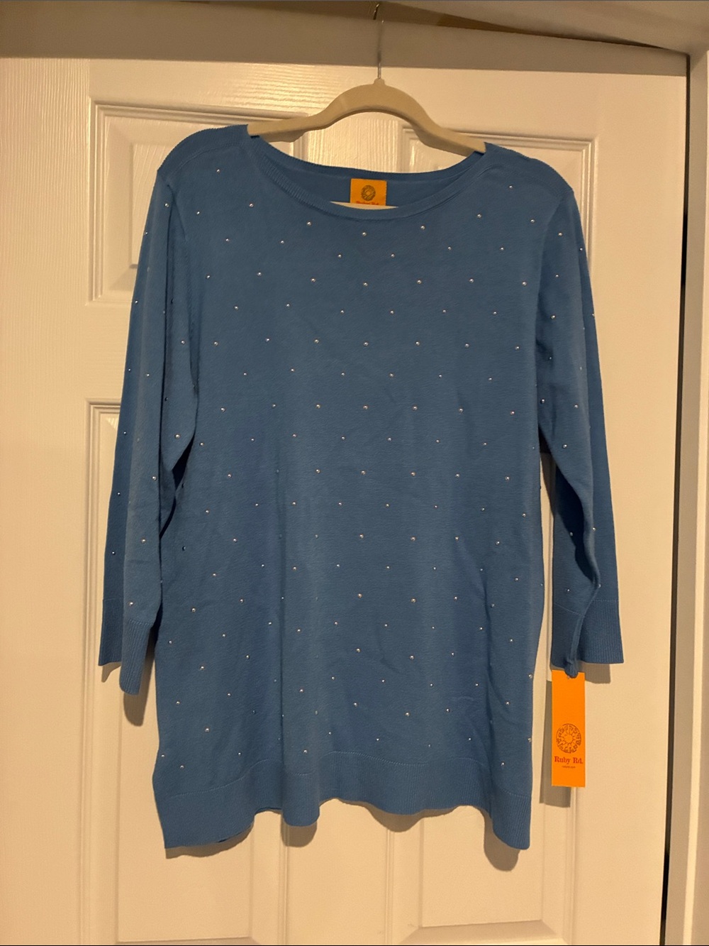 Ruby Rd. Light Blue Embellished Knit Sweater